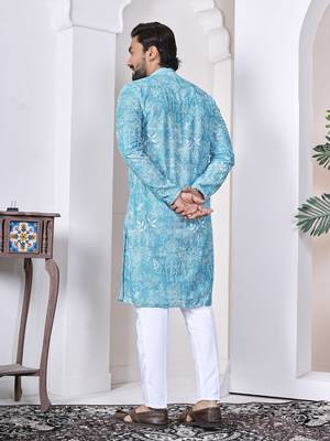 Blue digital printed work cotton straight kurta 2