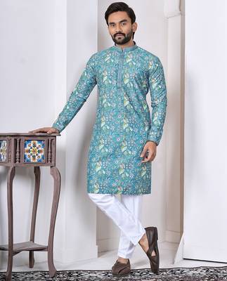 Blue digital printed work cotton straight kurta 3