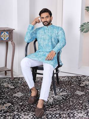 Blue digital printed work cotton straight kurta 4