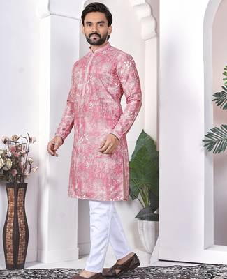 Pink digital printed work cotton straight kurta 1