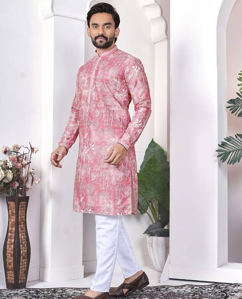 Pink digital printed work cotton straight kurta