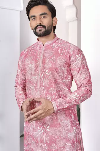 Pink digital printed work cotton straight kurta