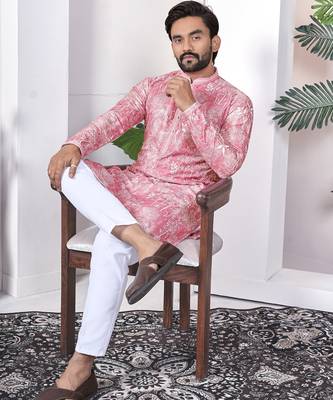Pink digital printed work cotton straight kurta 3