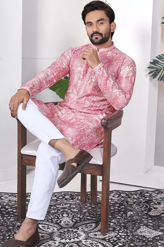 Pink digital printed work cotton straight kurta
