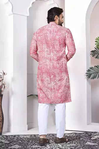 Pink digital printed work cotton straight kurta