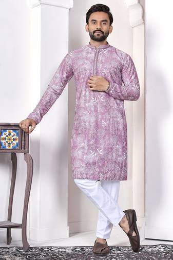 Purple digital printed work cotton straight kurta