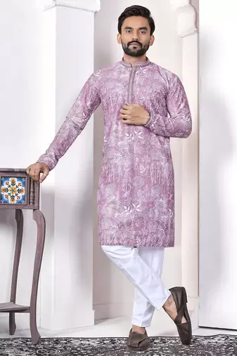 Purple digital printed work cotton straight kurta