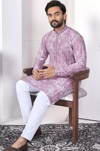 Purple digital printed work cotton straight kurta
