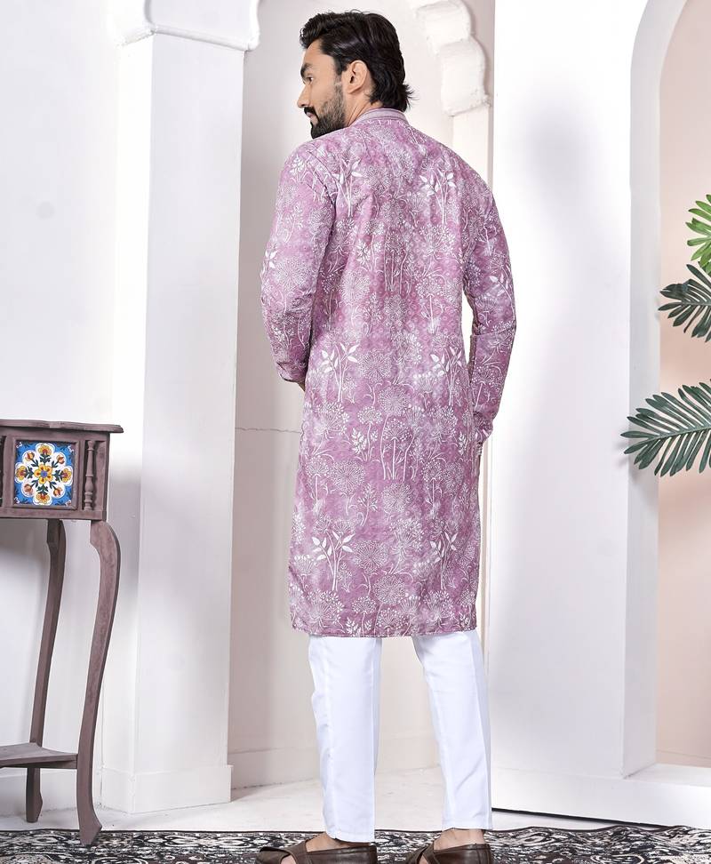 Purple digital printed work cotton straight kurta