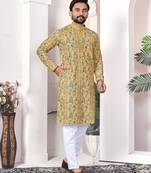 Yellow digital printed work cotton straight kurta