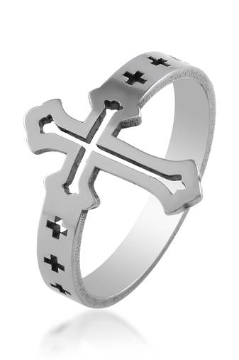 Stainless steel cruciifx cross finger ring christian