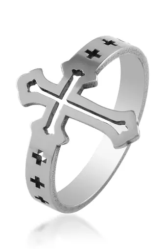 Stainless steel cruciifx cross finger ring christian