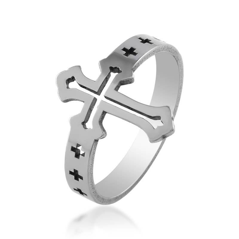 Stainless steel cruciifx cross finger ring christian