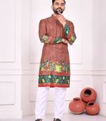 Peach dola silk straight kurta with foil work