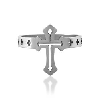 Stainless steel cruciifx cross finger ring christian 2