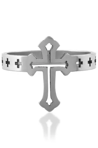 Stainless steel cruciifx cross finger ring christian