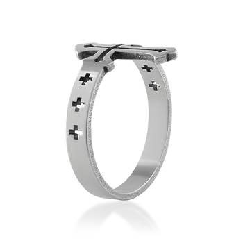 Stainless steel cruciifx cross finger ring christian 3