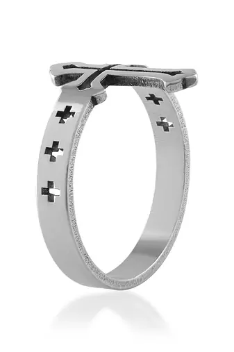 Stainless steel cruciifx cross finger ring christian