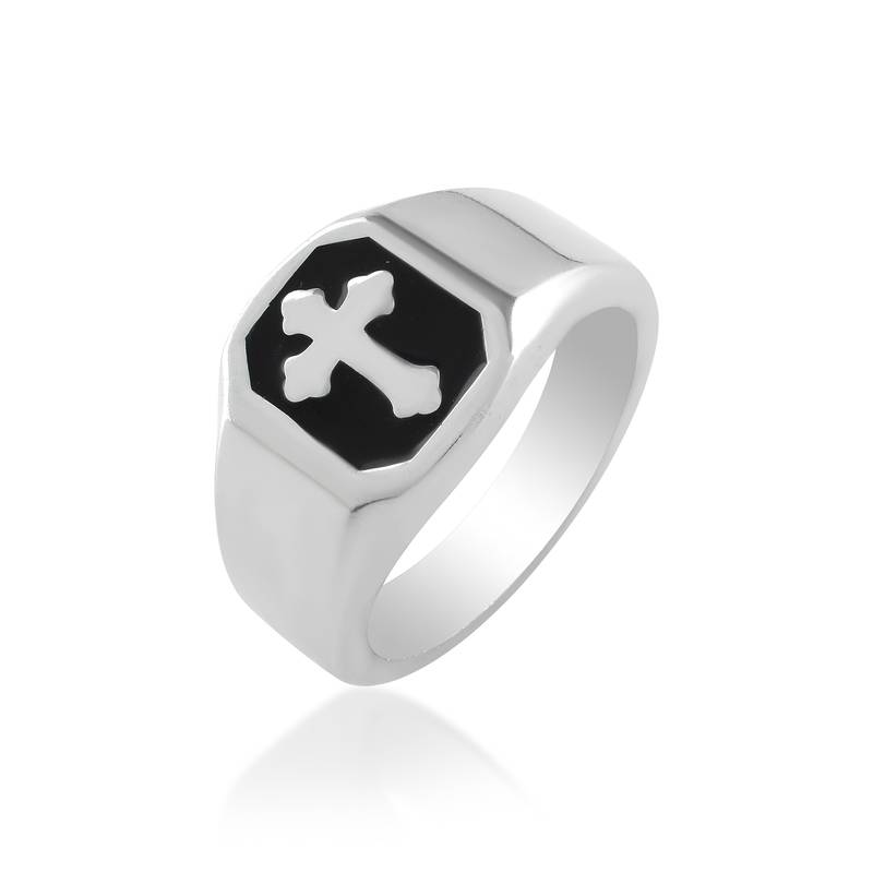 Stainless steel thick heavy crucifix cross ring christian jewellery