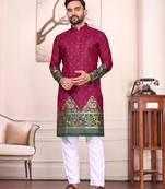 Purple dola silk straight kurta with foil work