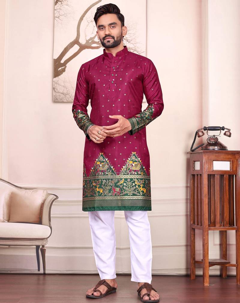 Purple dola silk straight kurta with foil work