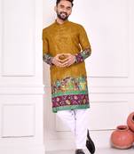 Mustard dola silk straight kurta with foil work