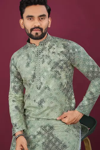 Green chikankari work viscose rayon straight kurta