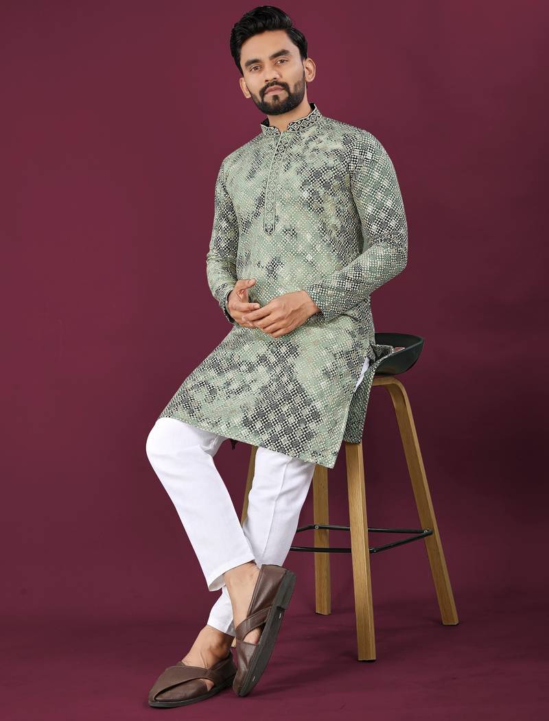 Green chikankari work viscose rayon straight kurta