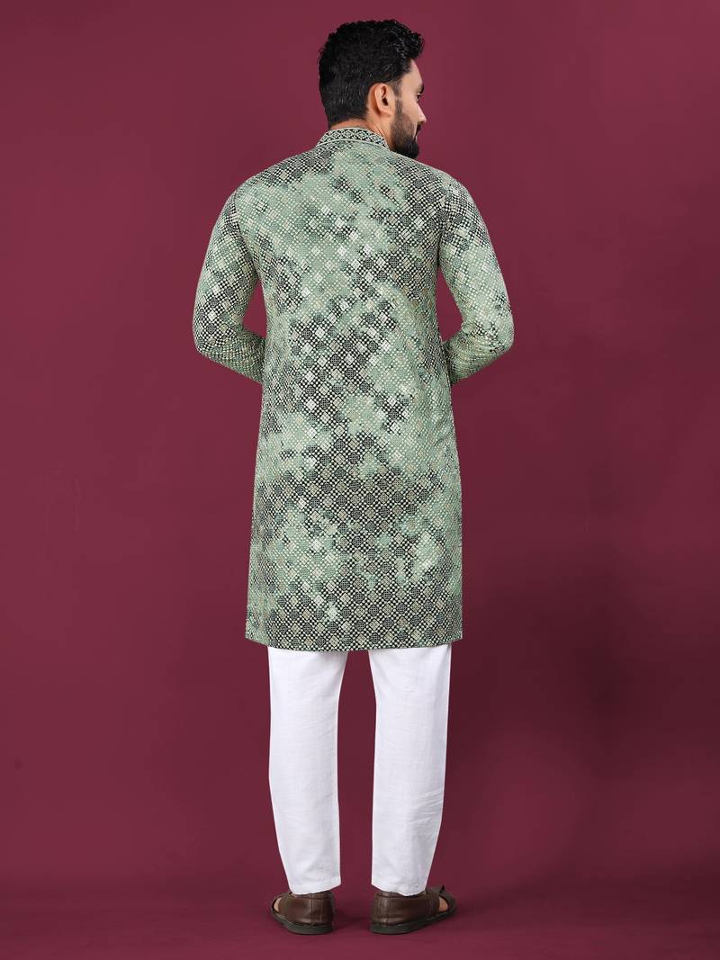 Green chikankari work viscose rayon straight kurta