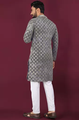 Navy chikankari work viscose rayon straight kurta