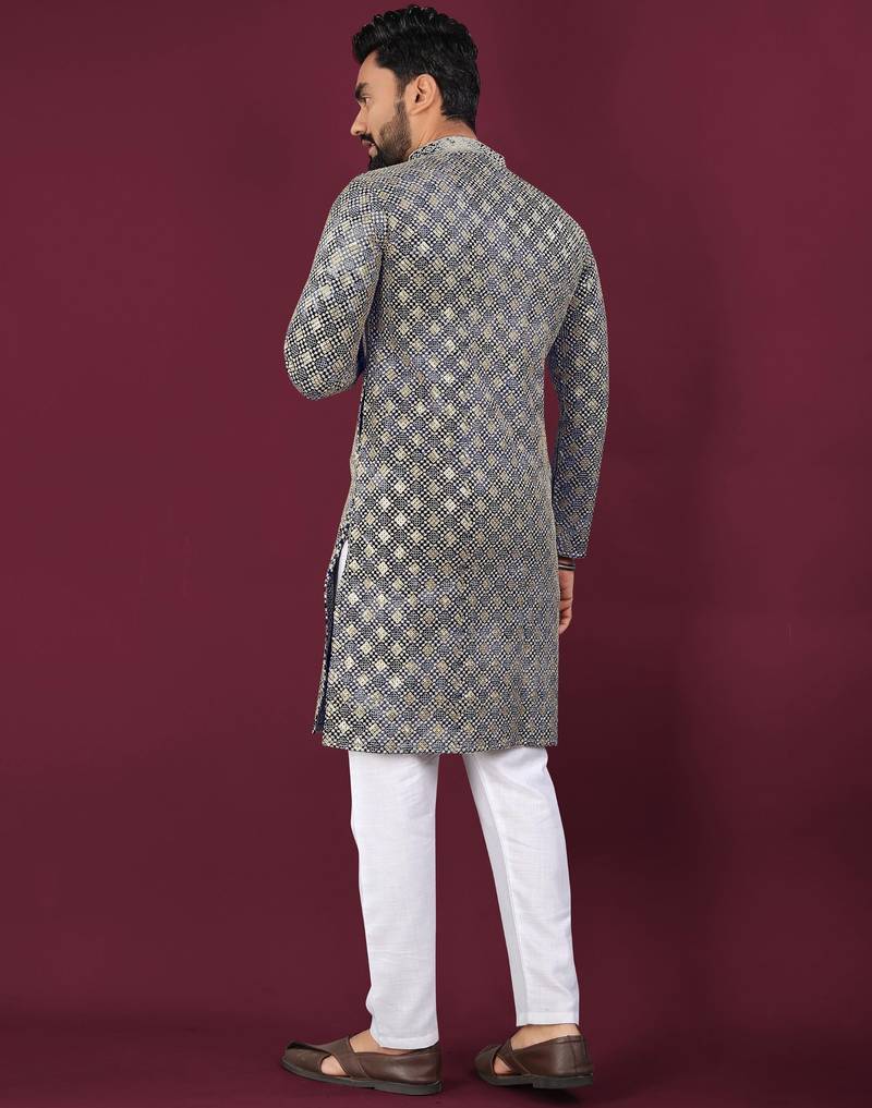 Navy chikankari work viscose rayon straight kurta