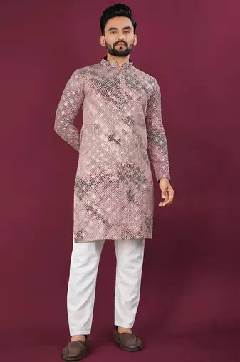 Pink chikankari work viscose rayon straight kurta