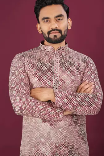 Pink chikankari work viscose rayon straight kurta