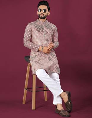 Pink chikankari work viscose rayon straight kurta 3