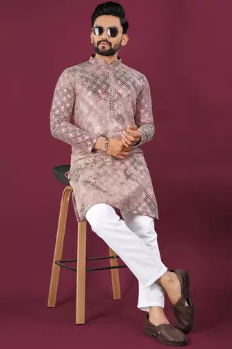 Pink chikankari work viscose rayon straight kurta