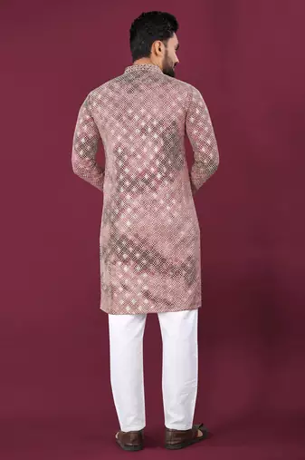 Pink chikankari work viscose rayon straight kurta