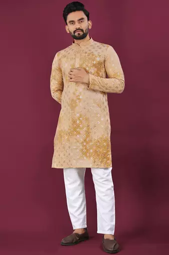 Yellow chikankari work viscose rayon straight kurta