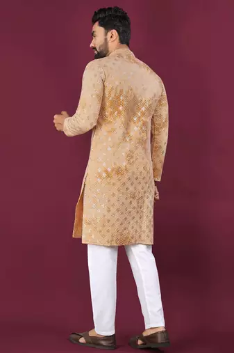 Yellow chikankari work viscose rayon straight kurta