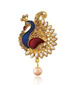 Brass gold plated  pearl cz peacock shaped sareepin brooch