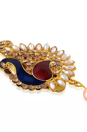 Brass gold plated  pearl cz peacock shaped sareepin brooch