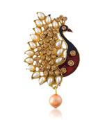 Brass gold plated peacock cz pearl meena saree pin brooch lapel pin