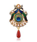 Brass gold pearl cz peacock shaped sareepin brooch lapel pin