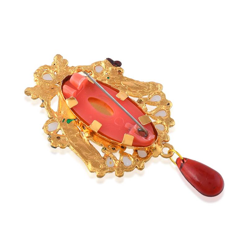 Brass gold pearl cz peacock shaped sareepin brooch lapel pin