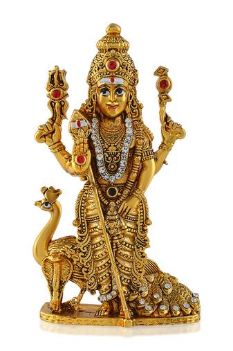 Brass antique gold cz kartikeya murugan idol stand figurine