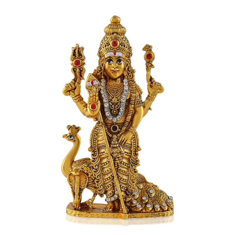 Brass antique gold cz kartikeya murugan idol stand figurine