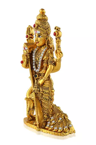 Brass antique gold cz kartikeya murugan idol stand figurine