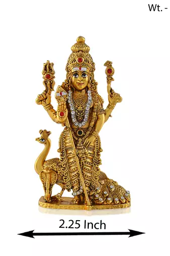 Brass antique gold cz kartikeya murugan idol stand figurine