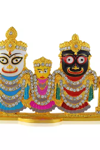 Brass gold meenakari lord jagannath trinity idol murti puja home car décor