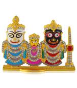 Brass gold meenakari lord jagannath trinity idol murti puja home car décor
