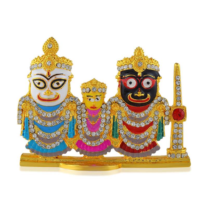 Brass gold meenakari lord jagannath trinity idol murti puja home car décor